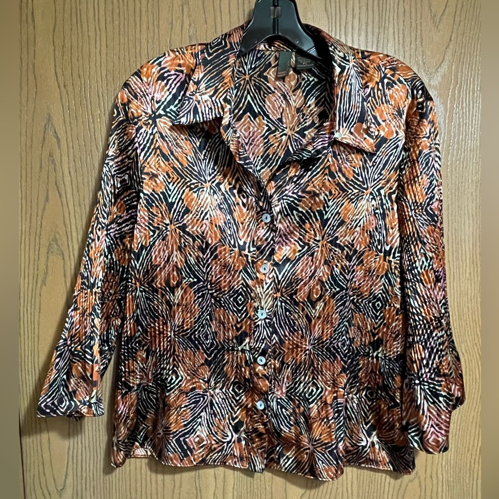 Button-Down Blouse in Orange and Black